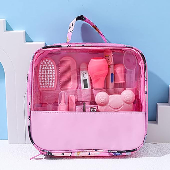 Baby Healthcare and Grooming Kit Baby Nasal Aspirator Nail Clipper Hairbrush Set Newborn Daily Cleaning Care Kit 13 PCS/Set, Style A, Pink, Safety First Baby Healthcare kit