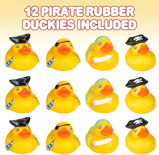 ArtCreativity 12 Pcs Pirate Rubber Ducks - 2 Inch Pirate Ducks for Jeeps, Pirate Party Favors & Decorations, Cute Rubber Ducks Pirate Toys for Bath, Pool, Carnival & Pirate-Themed Parties (Pack of 2)