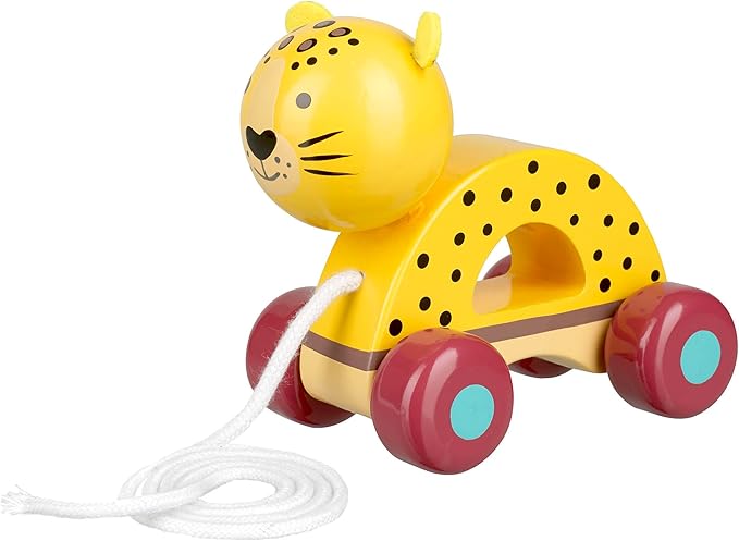 Orange Tree Toys: Pull Along: Leopard - Wooden Toy, Colorful Wheeled Character, Push-Pull, Encourage First Steps, FSC Certified, Toddler & Kids Age 1+