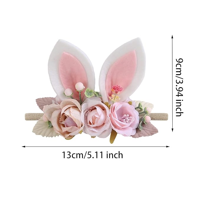 KIDOCHEESE Baby Girl Floral Easter Bunny Ears Headband Rabbit Ears Nylon Hairband for Newborn Infant Toddler Easter Hair Accessories Gift