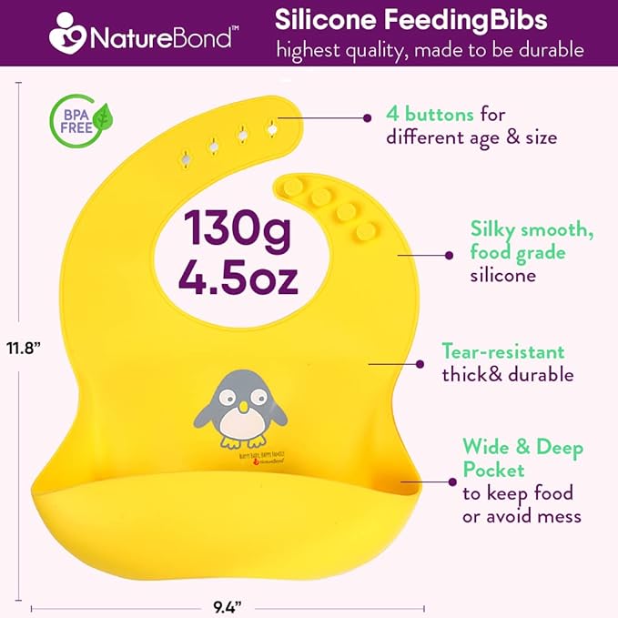 NatureBond Baby Food/Fruit Feeder (2 Pack) and Silicone Baby Bibs (Set of 2 w/Carry Pouch) Bundle