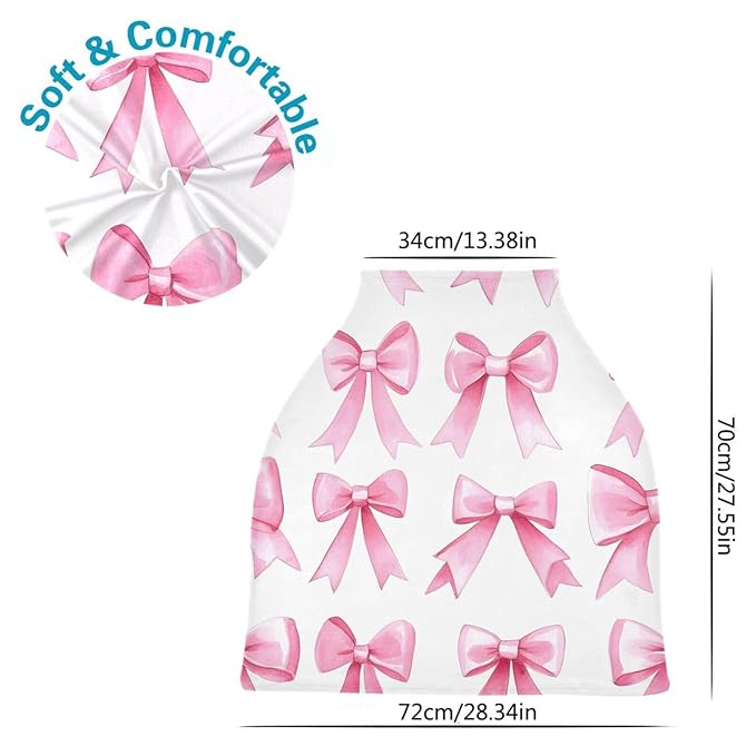 Pink Bows Stretchy Baby Car Seat Cover Soft Breathable Nursing Cover Breastfeeding Cover Multiuse Infant Carseat Stroller Cover for Girls and Boys