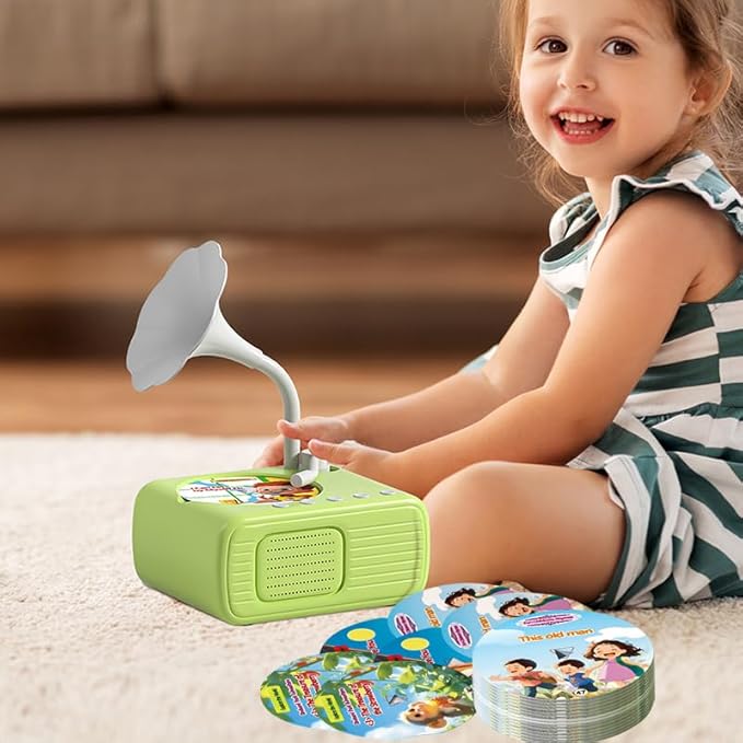 2026 New Kids Phonograph with 99 Cards – Toddler Record Player, Kids Storytelling Machine, Music Player for 3+ Years Old, Educational Phonograph for Boys and Girls (Green)