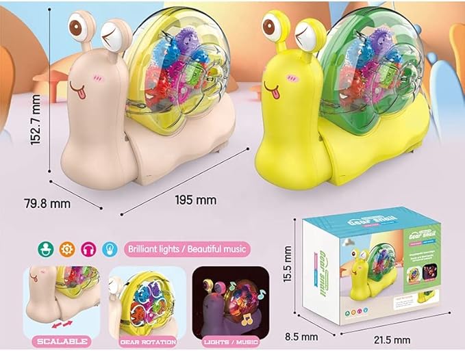 Nenekal Transparent Electric Gear Snail Car (Yellow) with Flashing Lights and Music, Automatically Change Direction, Battery Operated Bump & Go Action Toy, Multicolored, for Boys Girls Toddlers 3+