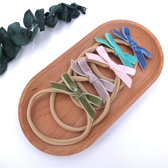 Sugarmelon Velvet Bow Soft Stretchy Headbands for Newborn Infant Toddlers Hair Bow Elastic Bands Baby Girls Nylon Hairband (2.75'' Mini 32 PCS)