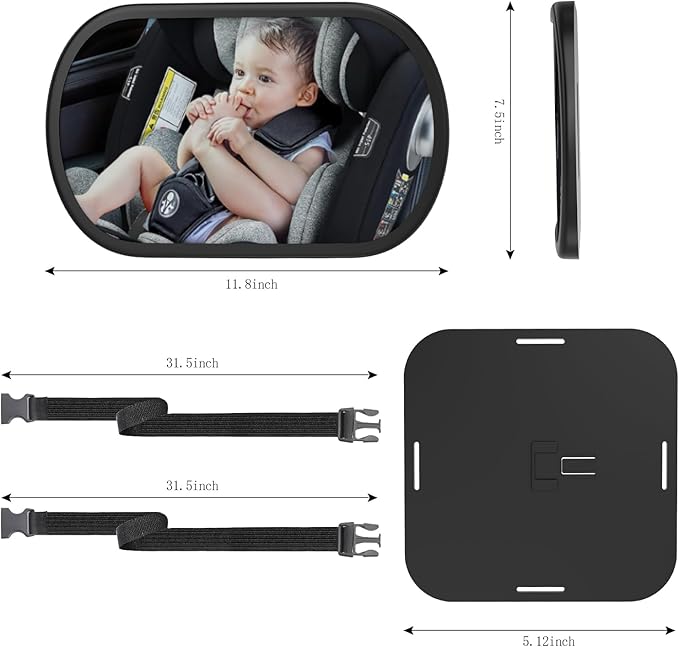 Baby Car Mirror, Rear Facing Car Seat Mirror Safety for Infant Newborn, Clear Wide View, 360° Rotation, Easily Observe the Baby Move, Secure, Shatterproof(Black)