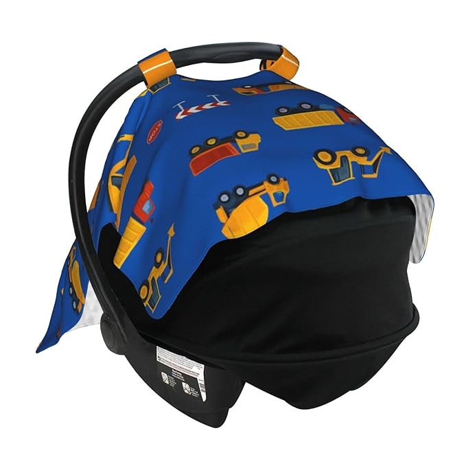 Personalised Baby Car Seat Cover with Name, Customized Engineering Vehicle Baby Carseat Canopy for Boys, Multi-use Nursing Breastfeeding Covers for Infant Newborn, Shower Gifts for Babies