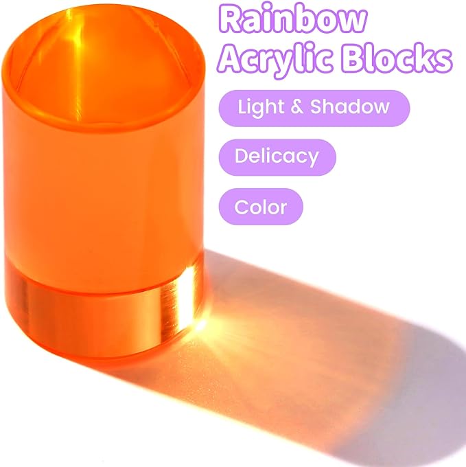 10 PCS Rainbow Acrylic Blocks, Crystal Lucite Gem Cubes for Kids, Highly Transparent Colored Acrylic Cylinder Building Blocks, Educational Sensory Learning Toys