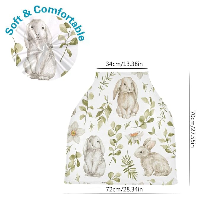 Moudou Cute Rabbit Baby Car Seat Cover, Soft Stretchy Infant Carseat Canopy Cover Newborn Nursing Breastfeeding Cover for Stroller, High Chair, Shopping Cart
