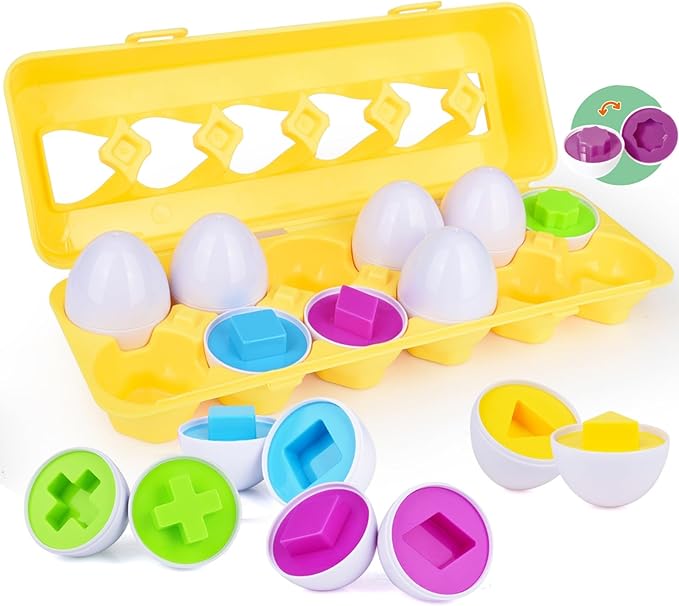 Matching Eggs - Color & Shape Recoginition Sorting Puzzle Toys for Toddlers 1-3, Easter Travel Game Early Learning Educational Fine Motor Skill Montessori Gift for Year Old Kids Baby Toddler Boy Girl