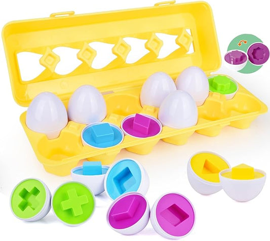 Matching Eggs - Color & Shape Recoginition Sorting Puzzle Toys for Toddlers 1-3, Easter Travel Game Early Learning Educational Fine Motor Skill Montessori Gift for Year Old Kids Baby Toddler Boy Girl