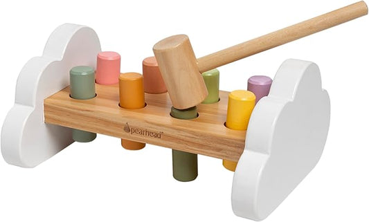 Pearhead Montessori Hammer Bench, Must Have Baby, Toddler Stocking Stuffers, Pounding and Hammering Wooden Toy, Early Developmental Interactive Toddler Toys for Ages 1+ Years
