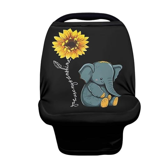 Upetstory Sunflower Elephant Nursing Cover Baby Car Seat Covers Multi-use Carseat Canopy for Babies,Stretchy Infant Carseat Cover Breastfeeding Cover Shower Gifts