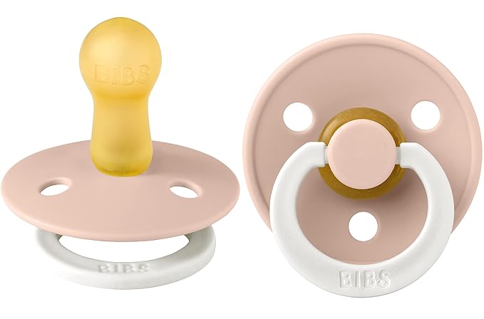 BIBS Pacifiers | Natural Rubber Baby Pacifier | Set of 2 BPA-Free Soothers | Made in Denmark | Blush Glow | Size 0-6 Months