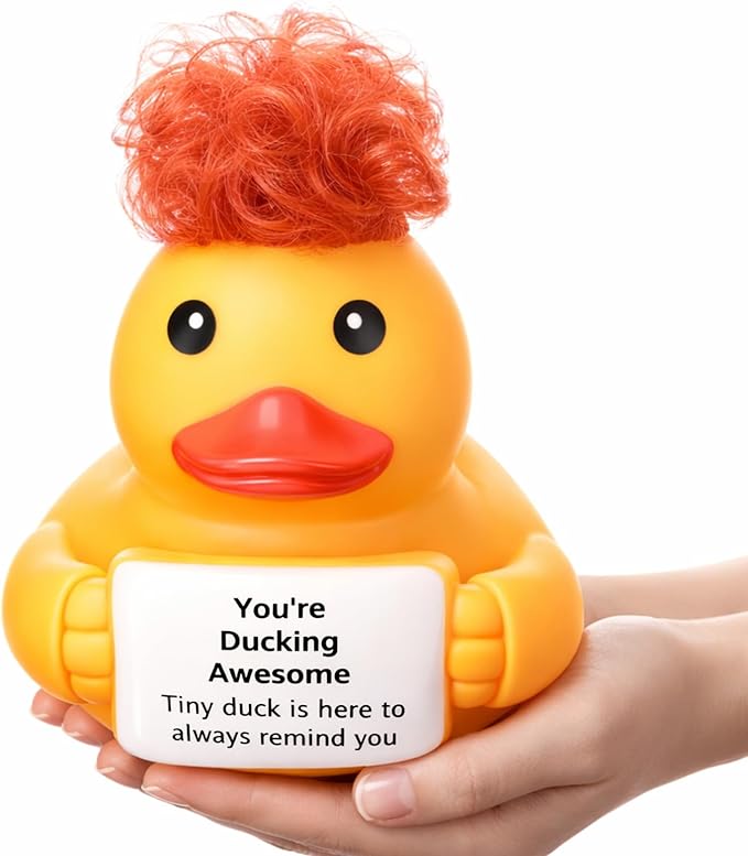 Civaner 7 Inch Emotional Giant Rubber Duck Big Jumbo Positive Yellow Duck Inspirational Gift Large Duckling Toy with Squeaky Sound for Men Coworker Colleges Graduation (Who You are)