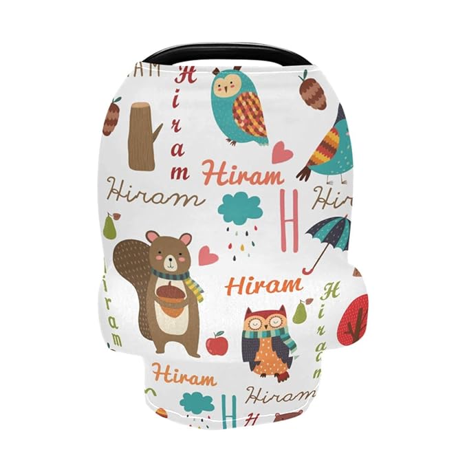 Personalized Name Car Seat Covers for Baby Girl Boy, Customized Infant Summer Carseat Sun Shade Cover, Breathable Stroller Canopy, Newborn Nursing Cover Breastfeeding Scarf, Jungle Animal