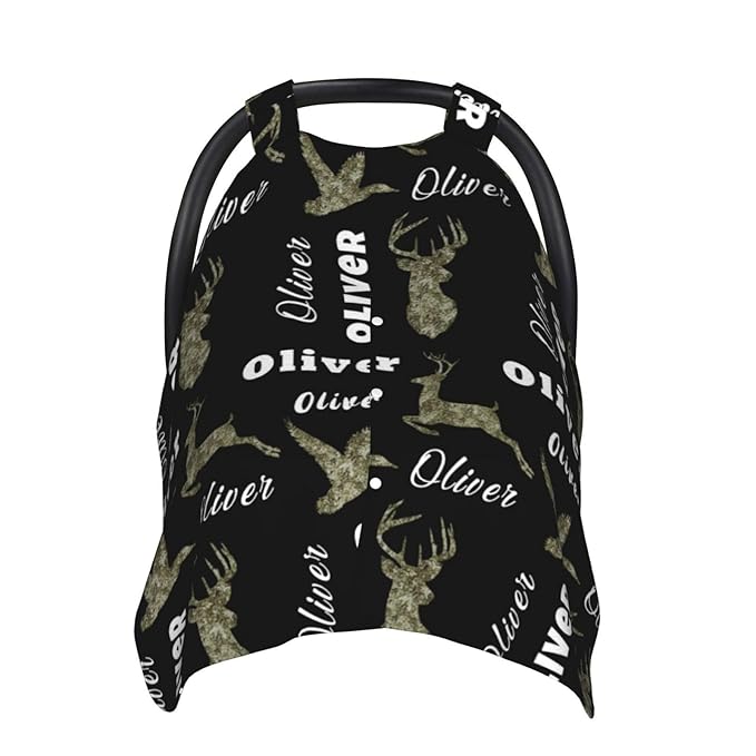 Custom Name Nursing Cover – Hunting Baby Car Seat Canopy, Stroller Cover, Baby Minky Blanket – Personalized Newborn Shower Gift for Infant Boys & New Moms