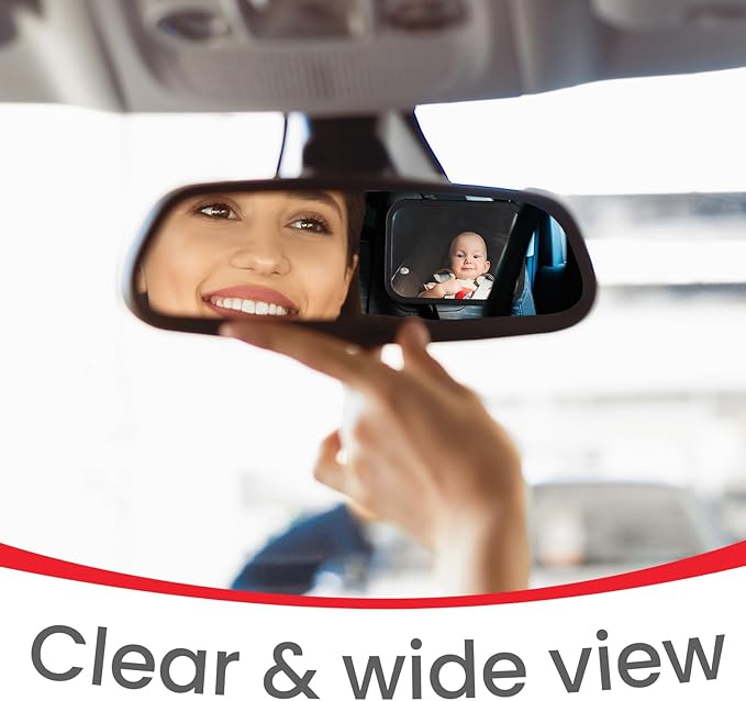 Baby Car Mirror for Rear Facing Infant with Wide Crystal Clear View, Shatterproof, Adjustable, Safety and Stable, Crash Tested and Certified 2Pcs (Black)