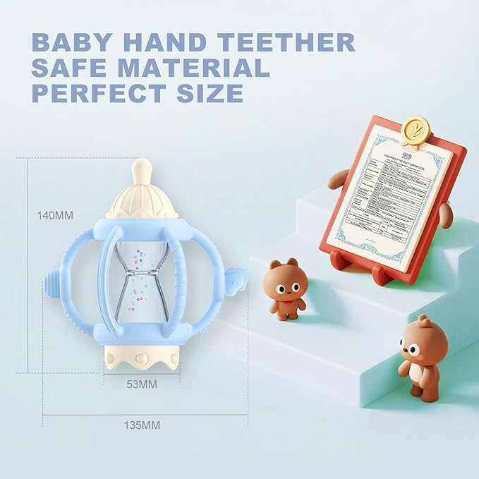 Teething Rattles for Babies 0-6 Months 6-12 months, Silicone Rattle Teether with Pacifier, Baby Montessori Toys 6-18 Months, Infant & Toddler Molar Teething Relief, Boys Girls Essential Gifts (Blue)