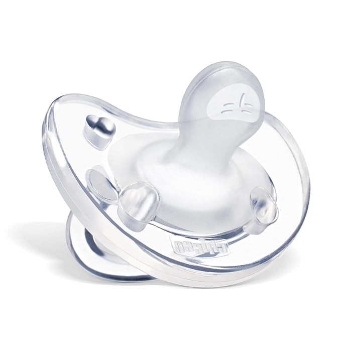 Chicco PhysioForma Orthodontic Pacifier for Babies 0-6 Months, 100% Soft Silicone, BPA Free & Breathing Support, 4-Pack with Sterilizing Case, Clear