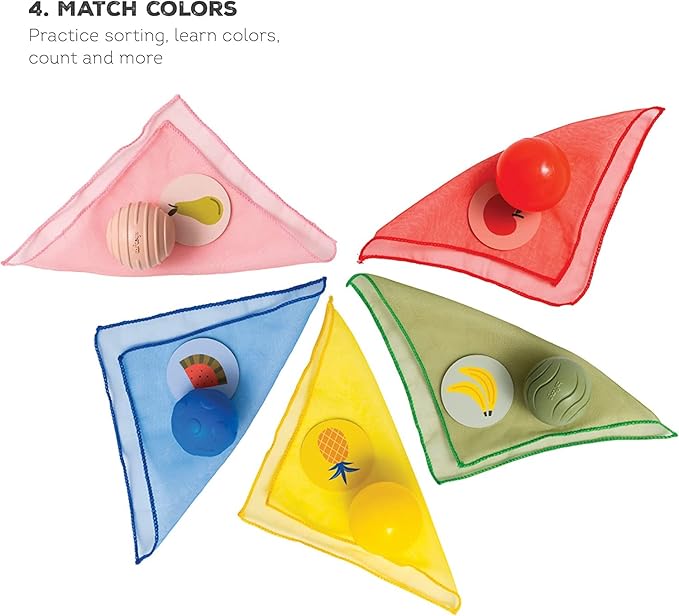 Taf Toys Sensory Baby Tissue Box, Object Permanence Box, Imaginary Play for Infants & Toddlers, Montessori Square Sensory Toys Colorful Pull Scarves, Play Balls & Cards Educational Preschool Learning