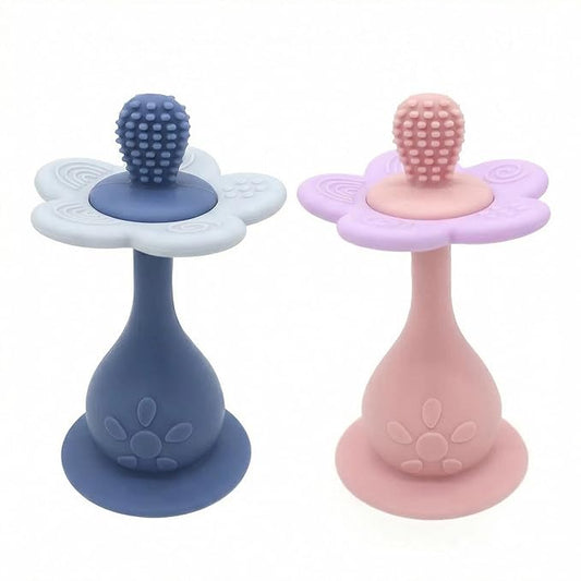 2 Pack Baby Teething Toys for 3-6 6-12 Months, Food Grade BPA-Free Silicone Flower Teether with Rattle, Baby Essentials Teething Relief, Infant Sensory Chew Toy for Newborn Toddlers