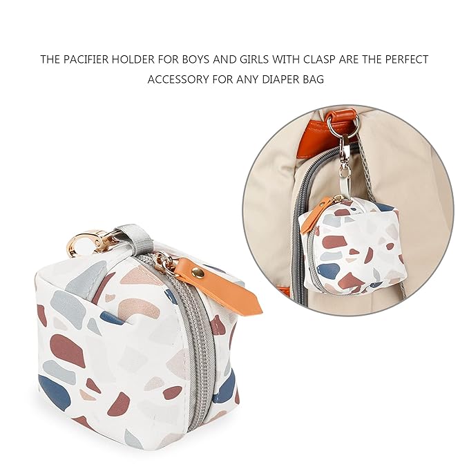 MOMIGO Pacifier Case Bag - Pacifier Holder with Clip for Diaper Bag Stroller Purse Charm, Holds 2 Pacifiers Outdoor Travel (Colorful Stone)