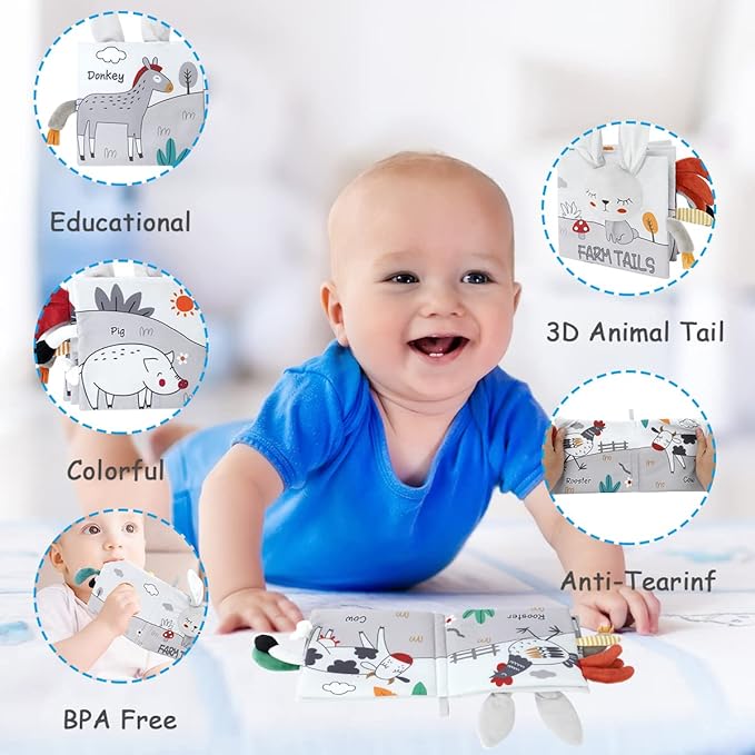 Vicloon Cloth Books, 3D Touch and Feel High Contrast Cloth Book, Baby Books Toys for Baby 0-12 Months, Soft Sensory Crinkle Books for Infants Toddler, Newborns Shower (Rabbit)