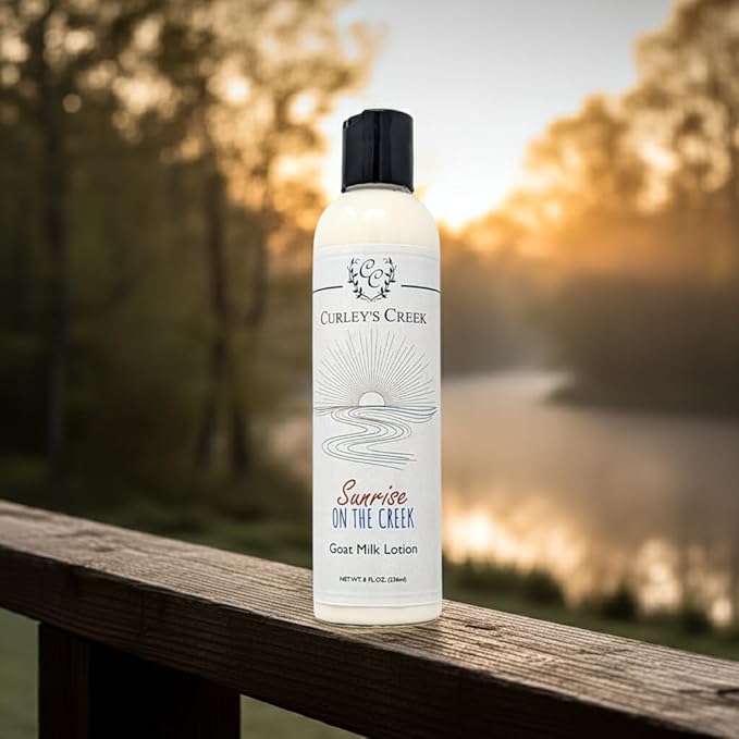 Curley's Creek Goat Milk Lotion | Handmade Natural Skincare | 12 Fragrances | 8 ounce & 16 ounce 8 ounce, Sunrise on the Creek (Clean Peach)