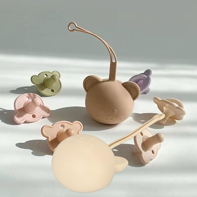 Pacifier Holder Case,Silicone Cute Portable Pacifier Storage Case for Stroller Home Travel (Milk Tea Color)