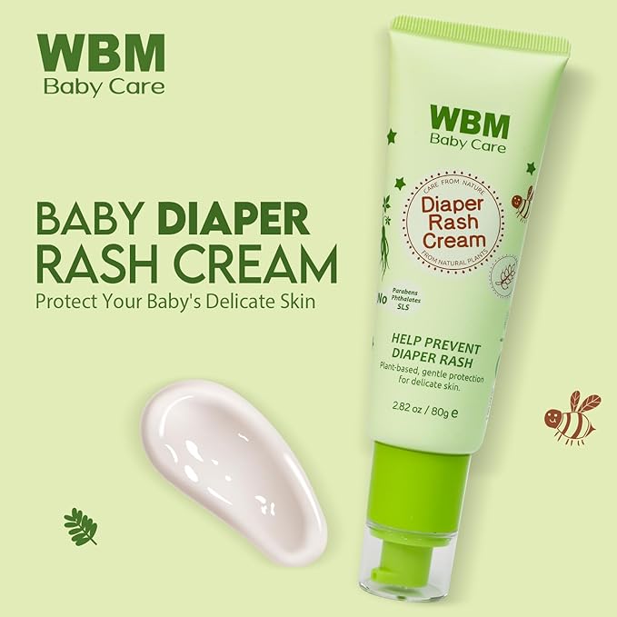 WBM Diaper Rash Cream | Baby Rash Relief Ointments Cream | Cruelty-Free, Hypoallergenic, Soothing, Moisturizing with Zinc Oxide | Gentle for Baby Skin | 2.82 oz