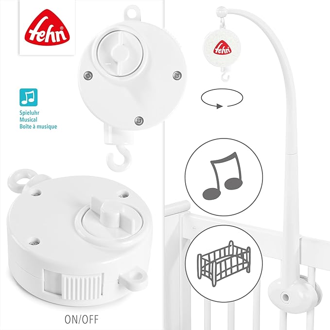 Fehn Mozart Music Box - Sleep Aid with Mozart Lullaby Melody - Musical Toy Suitable for All Musical Mobile Phones - for Babies and Toddlers