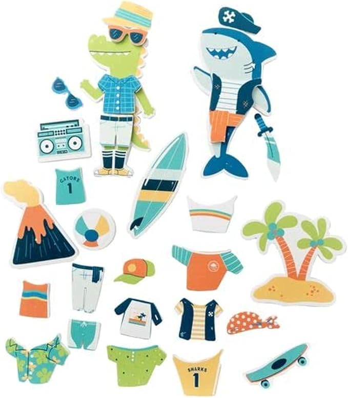 Stephen Joseph, Floating Dress-Up Foam Bath 26-Piece Toy Set, Shark/Dino, SJ1148, Small
