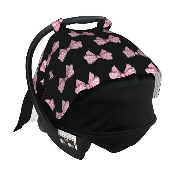 Personalised Bows Baby Car Seat Cover for Girls, Customized Carseat Covers with Name for Infant, Windproof Sun Protection Baby Carseat Canopy, Multi-use Nursing Breastfeeding Covers