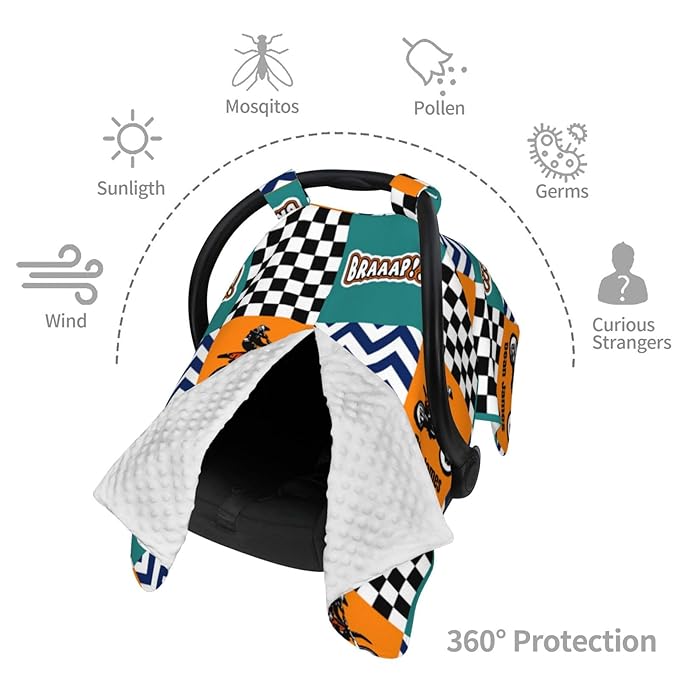 Personalized Baby Car Seat Canopy with Name – Custom Motocross Minky Nursing Cover for Boys, Soft Stroller Cover for Infants & Newborns, Carseat Canopy for Breastfeeding