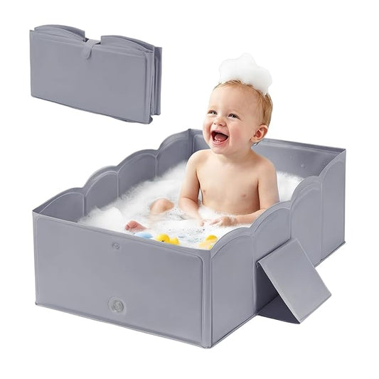 Collapsible Baby Bathtub for Shower,Reinforced Structure Infant Foldable Bath Tub with Non-Slip Base,Portable Space-Saving Kids Bath Tub for 6M to 4Years,Suitable for Outdoor, Travel Use(Grey)