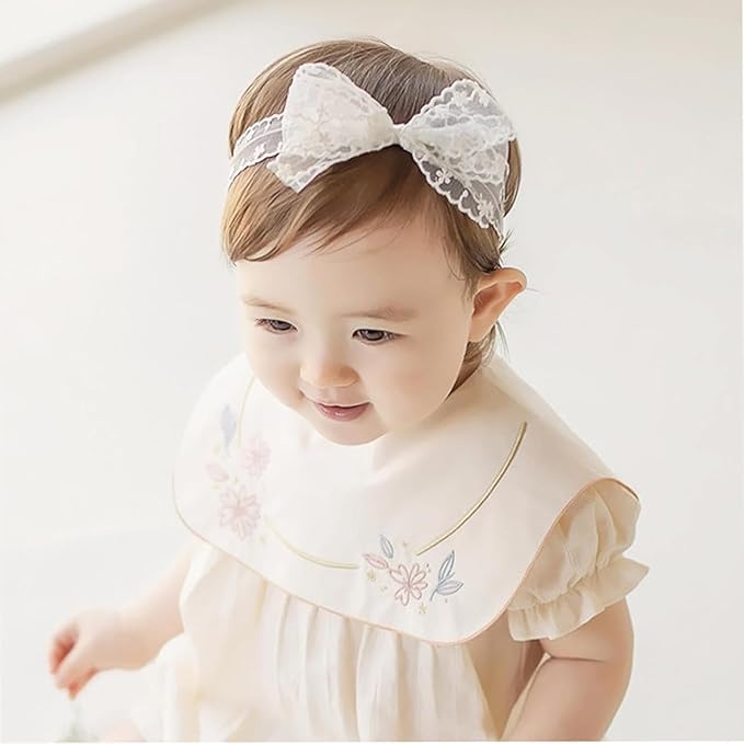 Baby Girls Cute Lace Bow Headband Soft Cotton Elastic Hair Accessories for Toddlers Newborns Ideal for Birthdays Baby Shower Photoshoots Special Occasions