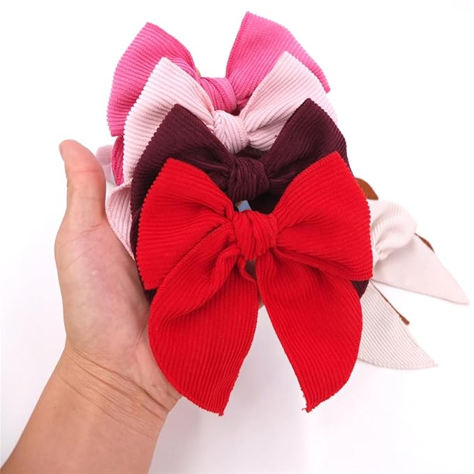 Pack of 16 Large Velvet Hair Accessories - Fable Bow Alligator Clips for Girls, Toddlers, Kids and Women (Corduroy)