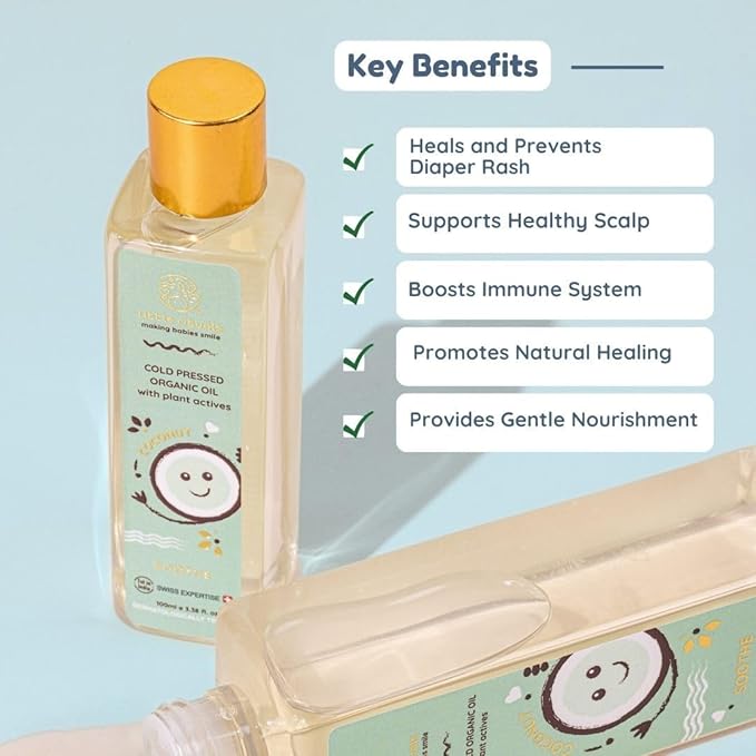Little Rituals Coconut Baby Massage Oil Certified Organic, Wood Cold-Pressed for Skin and Hair with Swiss Plant Actives - 200 ml. Dermatologist Tested by Pediatrics, Mild & Gentle & Safe