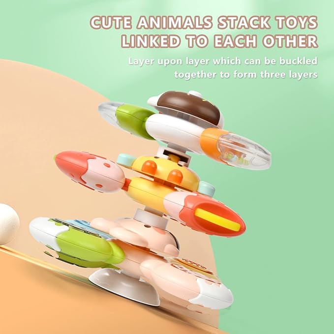 Suction Cup Spinner Toy for Baby, 12 PCS DIY Stackable Spinning Dimple Fidget Bath Toy, Sensory Detachable Window Suction Toys for Toddlers Girls Boys Christmas Birthday Gifts