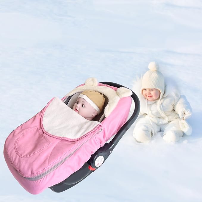 Car Seat Cover for Babies,Winter Baby Car Seat Cover Infant Carseat Cover for Boys & Girls - Keeps Baby Warm and Cozy,2 in 1 Universal Zipped Baby Carseat Cover Fit for All Season-Pink