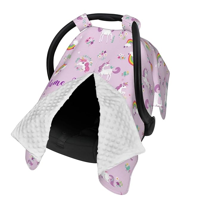 Personalized Colorful Rainbow Baby Car Seat Canopy for Babies with Name, Custom Colorful Rainbow Car Seat Covers for Baby Girls, Opening Minky Nursing Cover Infant Car Seat Canopies for Newborn