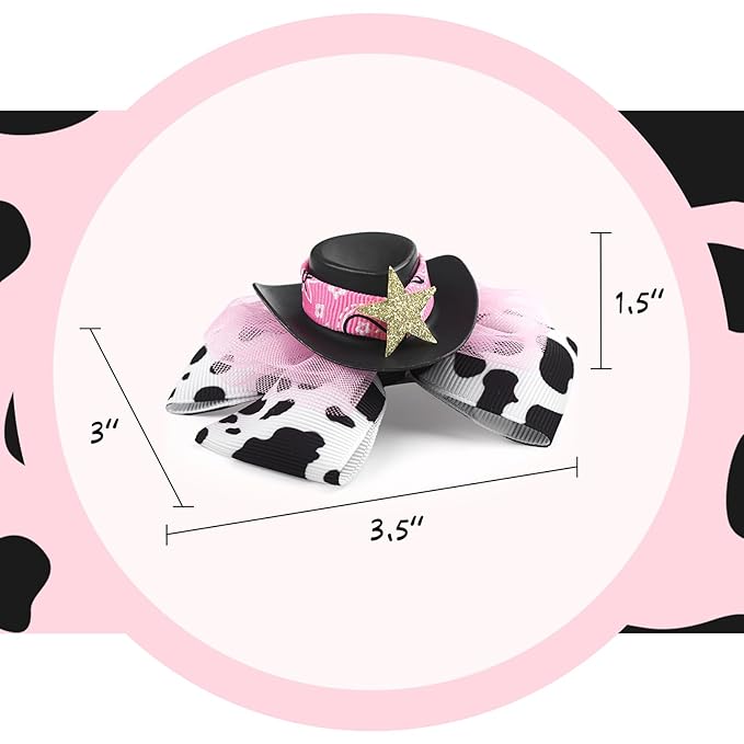 YanJie 3.5’’ Cowgirl Hat Bow Clips for Girls Western Hair Accessories Cow Print Bows Rodeo Outfit for Girl Birthday Gifts Back to School Clip