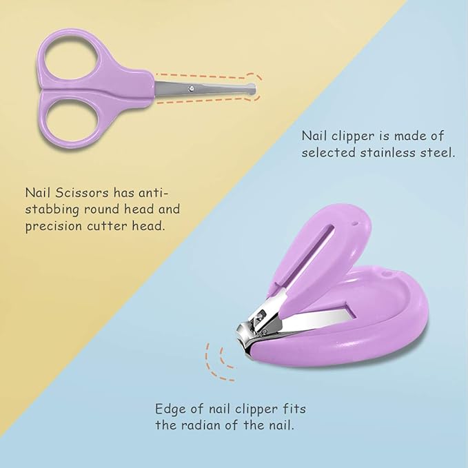 SONARIN Transparent Lid Baby Nail Kit,4-in-1 Baby Grooming Kit,with Baby Nail Clippers,Scissor,Nail File&Tweezer,Baby Nail Care Kit for Newborn,Infant or Toddler(Light Purple)