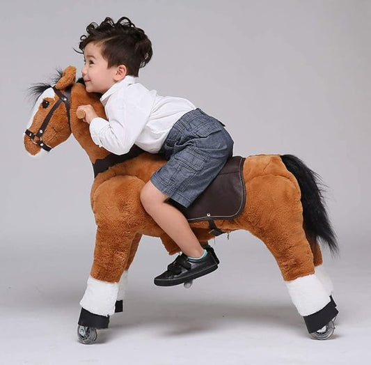 UFREE Ride on Horse, Horse Ride on Toy, Mechanical Horse, Plush Animal, Black Mane and Tail, Age 4-9