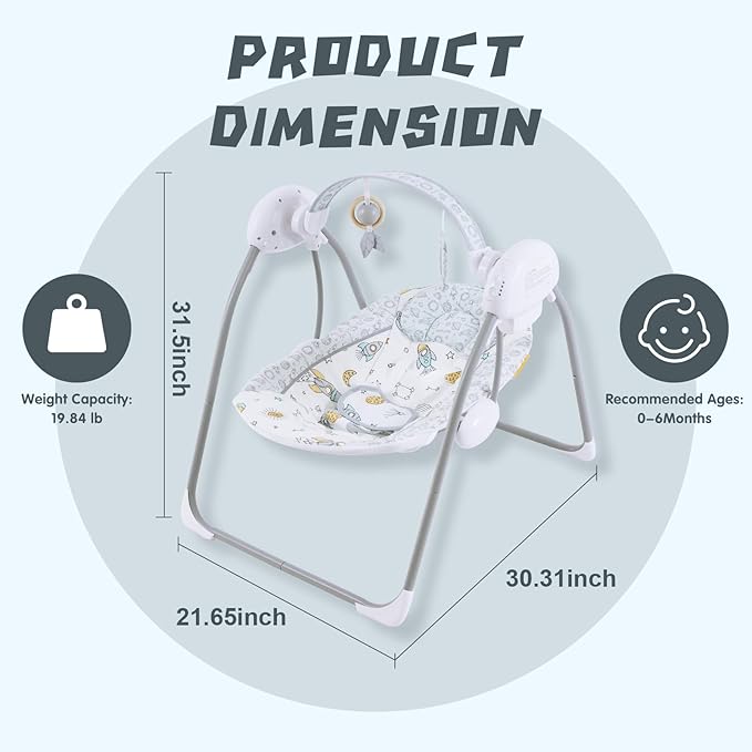 Portable Baby Swing for Infants, Compact & Foldable Infant Swing with 5-Speed Swing,Music, Timer, Cushioned Seat, Battery Operated, 0-9 Months 6-20 lbs,SG2403