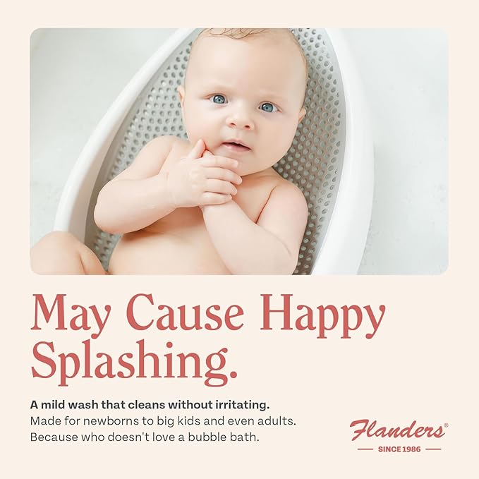 Flanders 3in1 Baby Bubble Bath, Shampoo & Body Wash 15oz Bottles with Pump | Tear-Free, Hypoallergenic Cleanser with Jojoba, Coconut & Argan Oil, Fragrance Free for Sensitive Skin, 2 Pack (30oz Total)