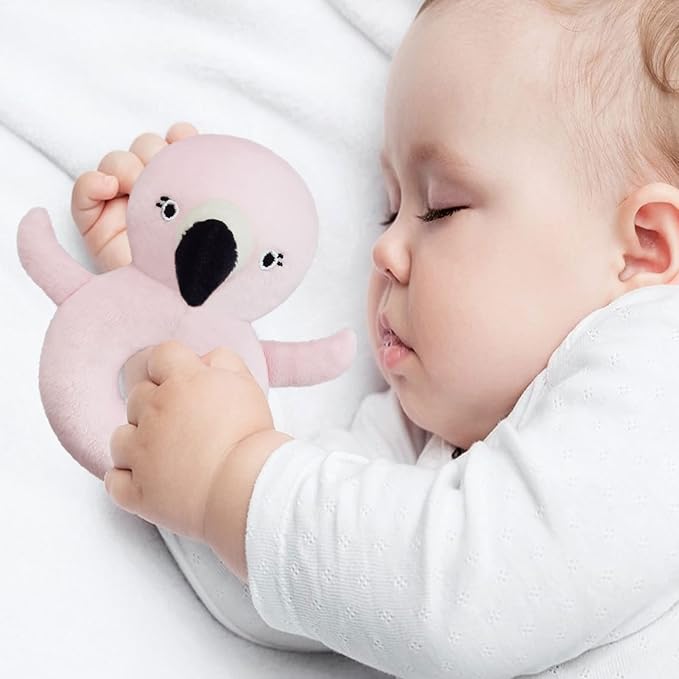 Baby Flamingo Soft Rattle Toy, Flamingo Plush Infant Shaker Rattle Easy-Grasp Stuffed Animal Toy, Gifts for Newborns Babies Toddlers Boys Girls, Pink, 5 Inches