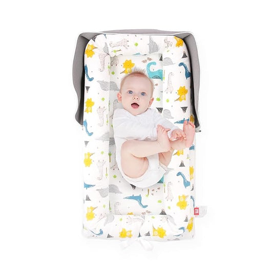 Portable Baby Lounger, Soft Baby Nest Cover Breathable Cotton Fabric, Adjustable Infant Lounger for Baby, Adjustable Size and Strong Zipper, Extended Space for Newborn 0-24 Months, Dinosaur