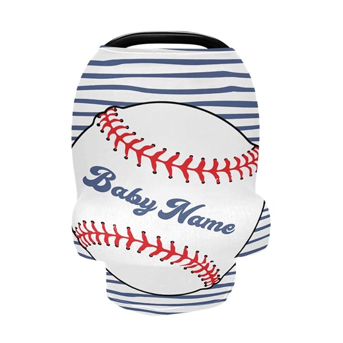 Personalized Baby Car Seat Cover for Babies, Custom Name Baby Car Seats Canopy for Boys Girls, Nursing Breastfeeding Stroller Covers for Infant Newborn, Shower Gift for Baby (Baseball)